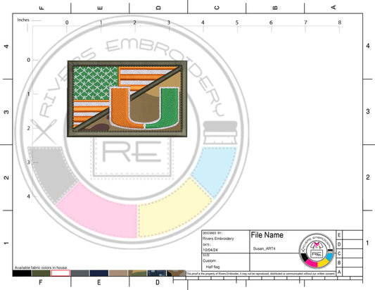 USA Half Flag Half Miami U logo superimposed With velcro hook fastener.