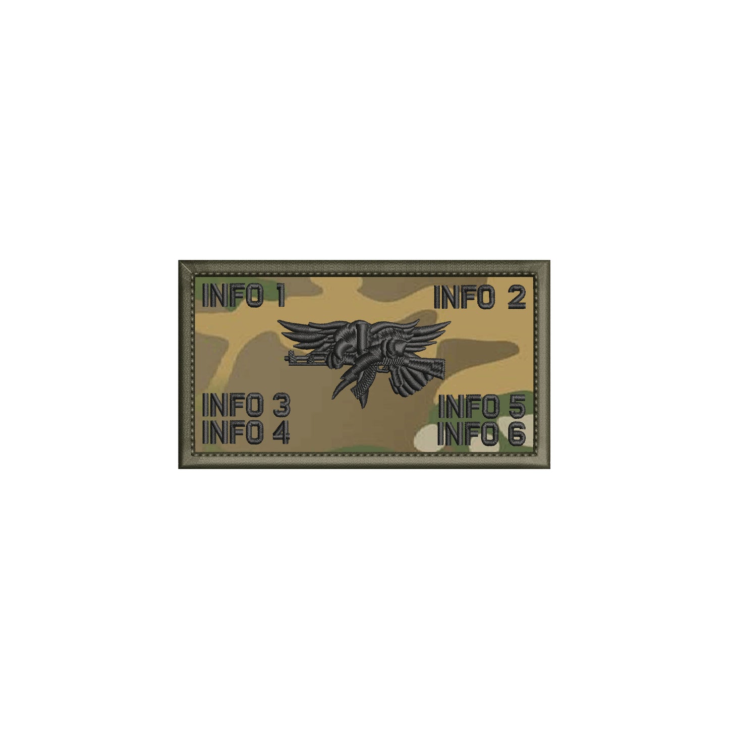 Mutlicam - Plate carrier flak patch - 2.25" x 4" embroidered patch on Multicam Fabric with a OD GREEN edge trim – Hook Fastener